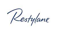 Restylane logo in blue script on white background.