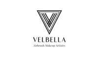 Velbella logo: black inverted triangle with vertical lines, text below, 