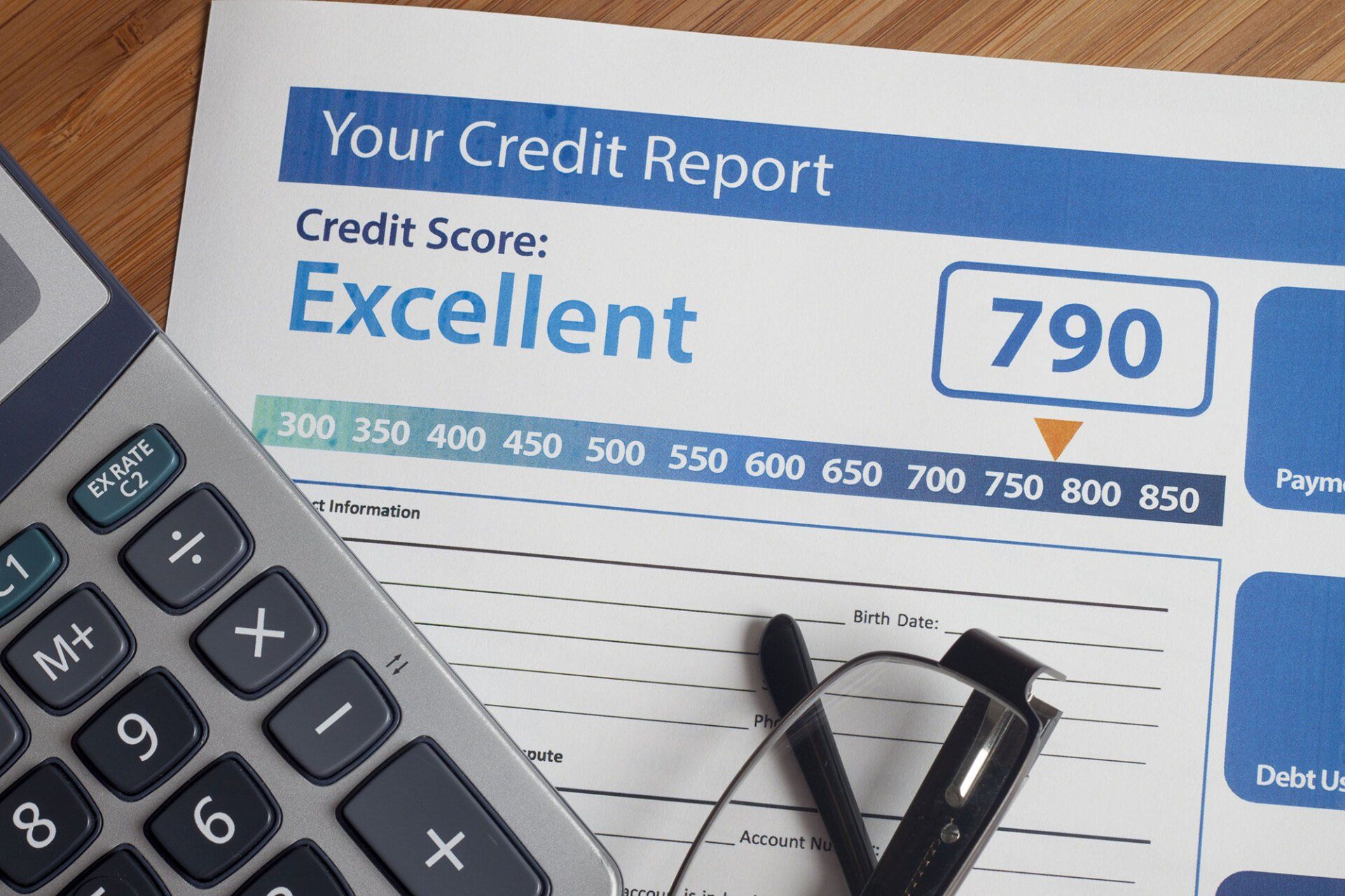 Credit report showing an 
