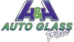 A&A Auto Glass Plus logo in purple, green, and gray text on a white background