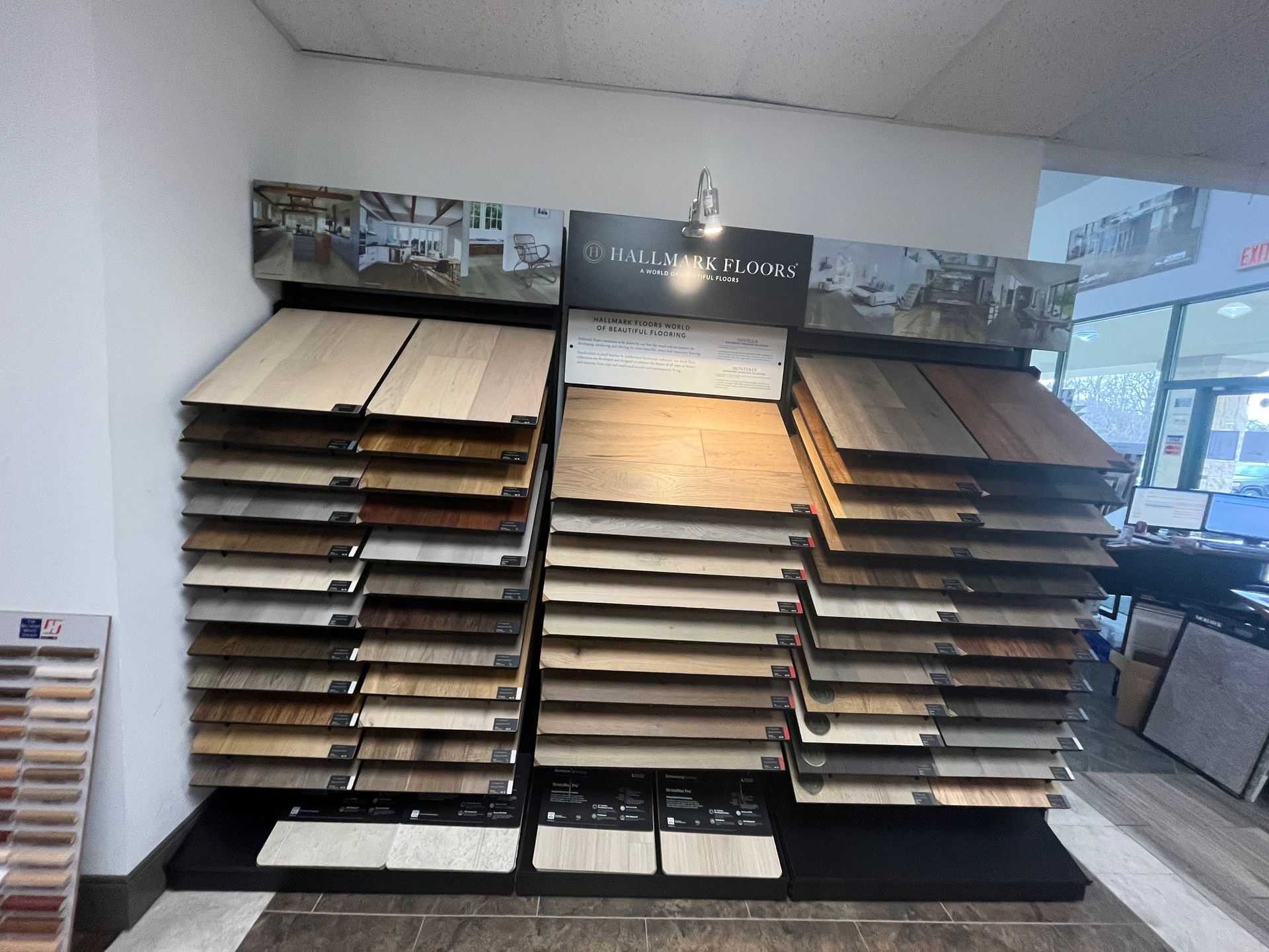 a display of different types of flooring in a store