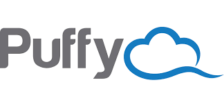 Puffy logo with gray text and a blue cloud.