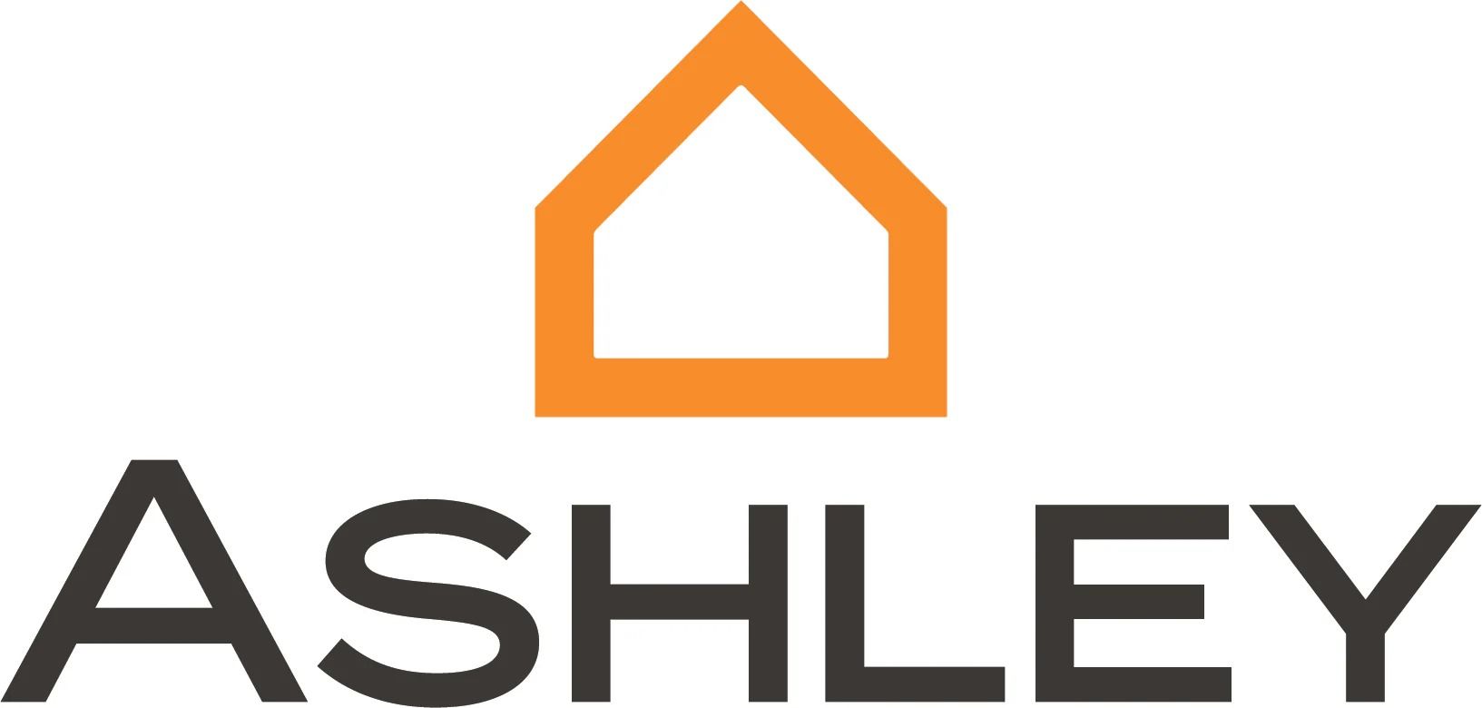 Ashley logo: Orange house outline above a dark gray wordmark.