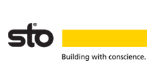 A black and yellow logo for sto building with conscience.