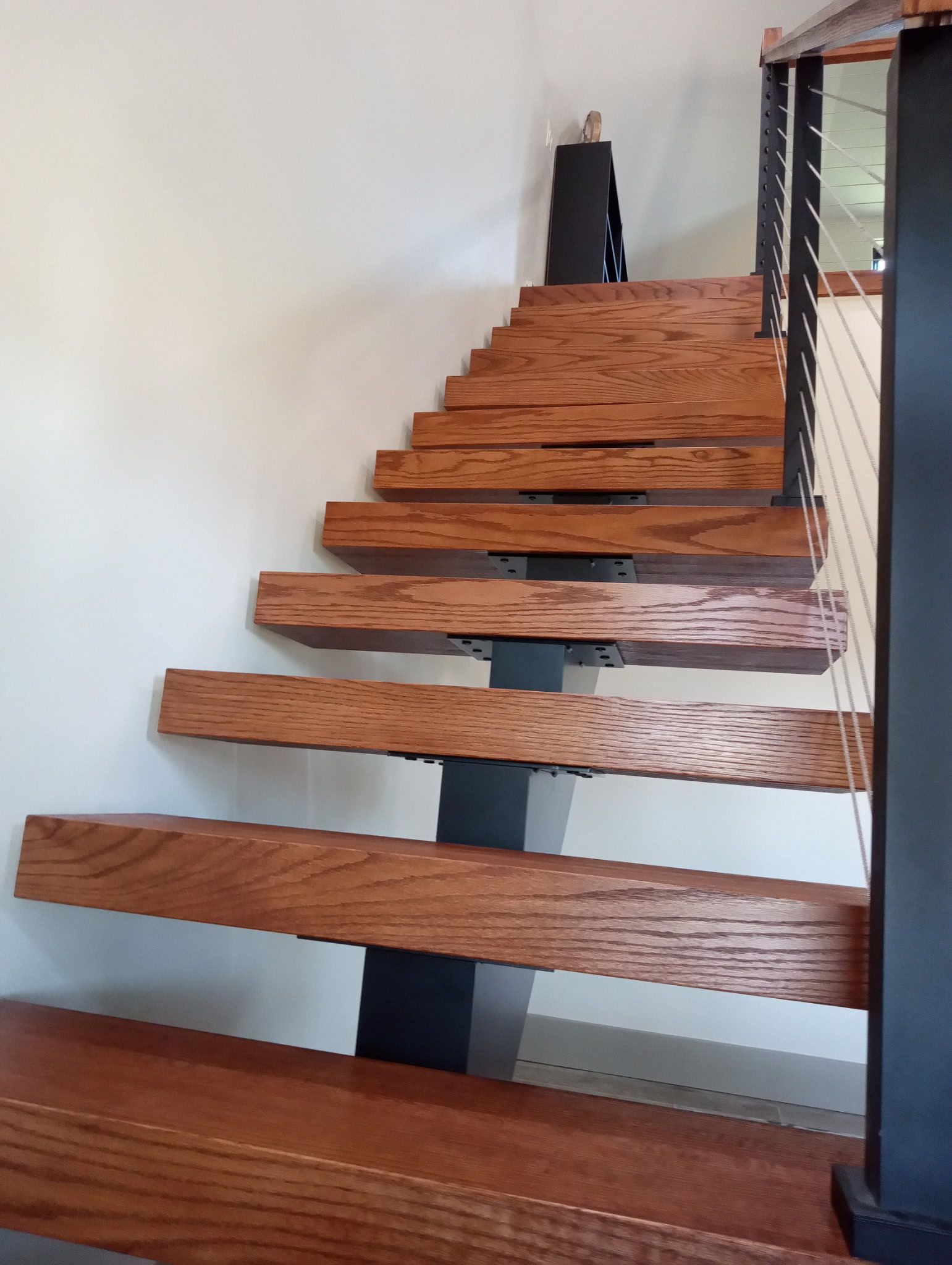 A freshly painted wooden staircase.