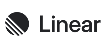 Linear logo: black circle with white diagonal lines, next to the word 