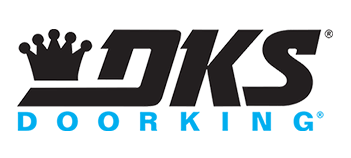 Logo for DKS DoorKing with a crown above the letters 