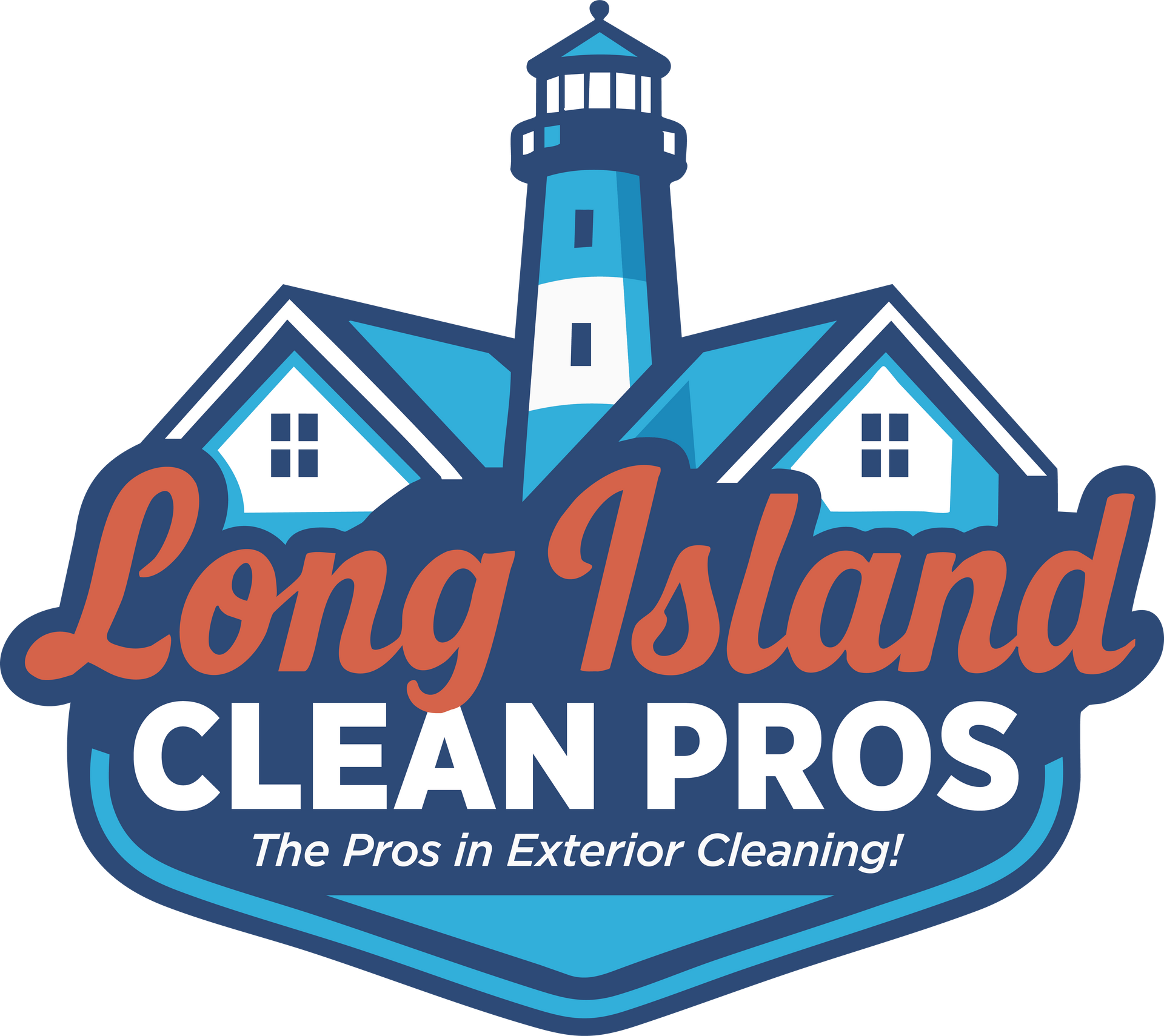 "Long Island Clean Pros" text in blue on a blue-bordered light-brown background.