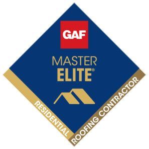 A logo for a master elite residential roofing contractor