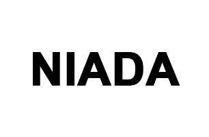 A black and white logo for niada on a white background.
