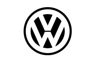 A black and white volkswagen logo in a circle on a white background.