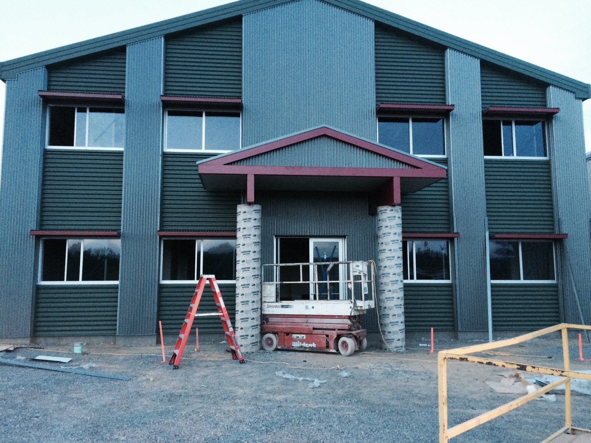 Front entrance of steel building