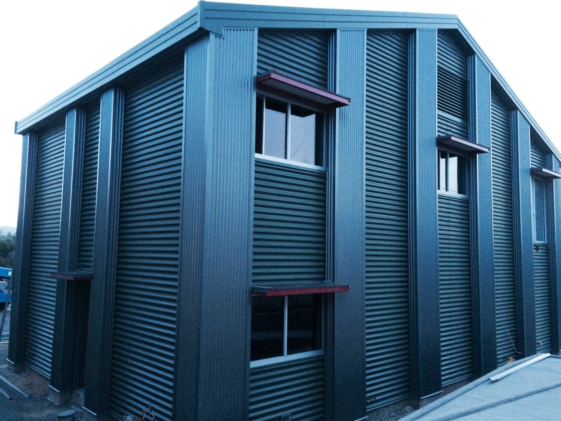 View of back of steel building