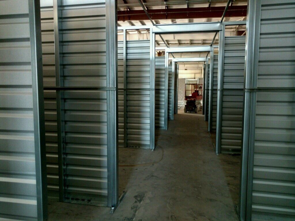 Steel building interior under construction