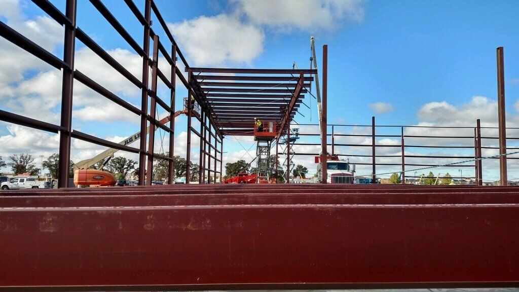 Closeup of steel beams - project under construction