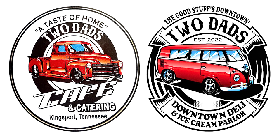 Two logos for two dads cafe and two dads downtown deli