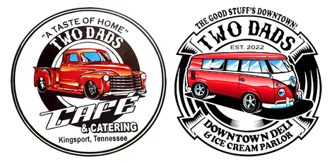 Two logos for two dads cafe and two dads downtown deli