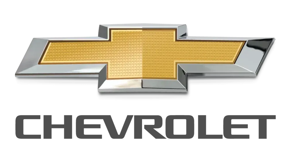 Chevrolet logo with gold bowtie and silver border, and the brand name in gray font.