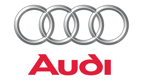 Audi logo: Silver interlocking rings above the red