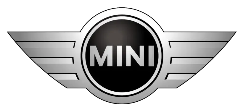 The MINI car logo. A black circle with