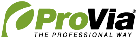 The provia logo is green and black and says the professional way.