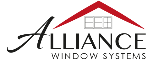 The logo for alliance window systems shows a house with a red roof.