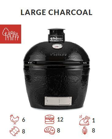 A large charcoal grill is sitting on top of a white table.