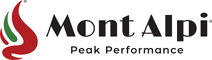 A logo for mont alpin peak performance with a red and green flame.