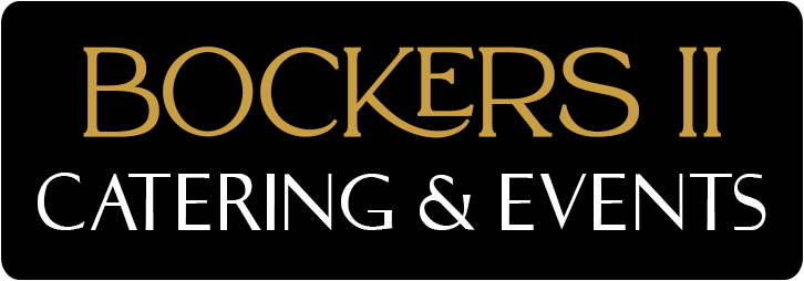 The text "BOCKERS II CATERING & EVENTS" in tan and white, displayed on a black rectangular background.