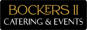 The text "BOCKERS II CATERING & EVENTS" in tan and white, displayed on a black rectangular background.