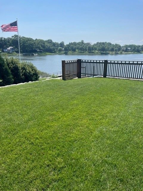 Beautiful lawn adjacent to a lake