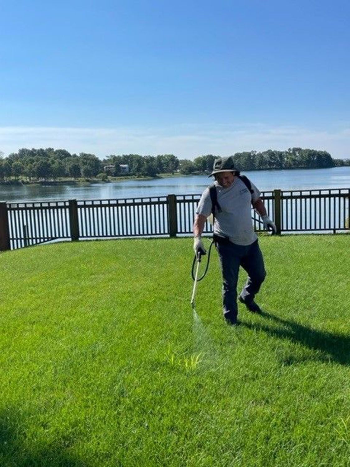 Man spraying the lawn