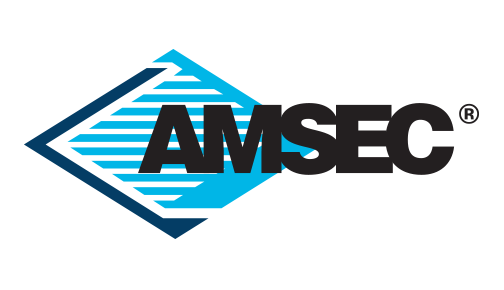 The amsec logo is blue and black with a diamond in the middle.