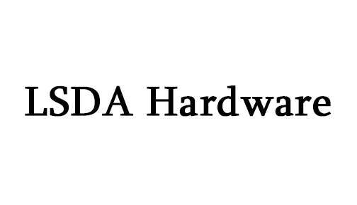 A black and white logo for lsda hardware on a white background.
