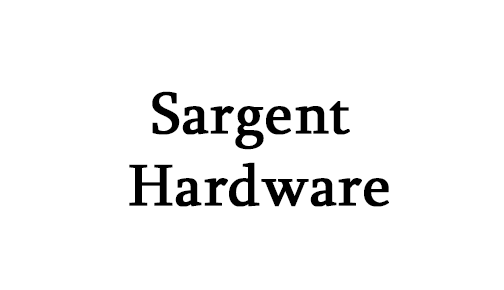 A black and white logo for sargent hardware on a white background.