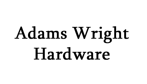 The logo for adams wright hardware is black and white.