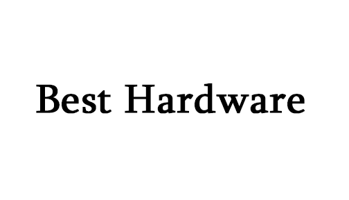 A black and white logo for best hardware on a white background.