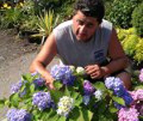 Man planting flower plant
