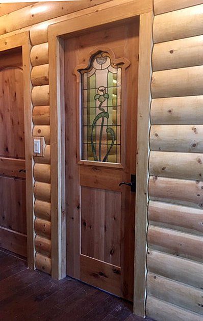 Inherited Antique Glass Panels in Rustic Alder Doors