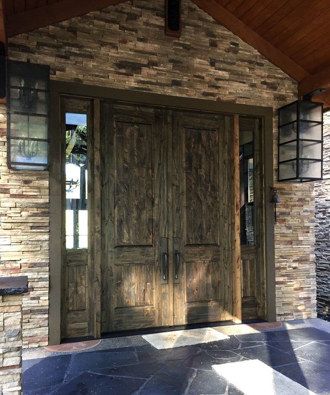 Entry - Distressed Alder Doors and Massive Hardware