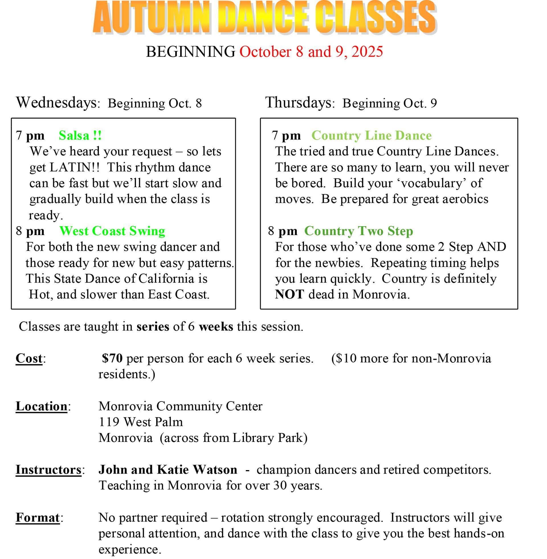 Autumn Dance Classes Flyer
