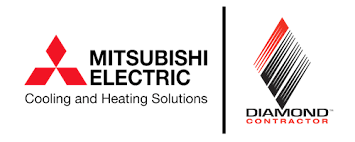 Mitsubishi Electric Cooling and Heating Solutions logo with Diamond Contractor logo.