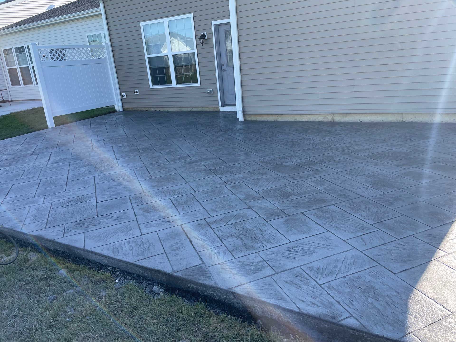 a stamped concrete patio