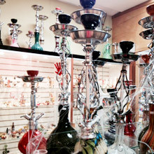 Different kinds of hookahs on display