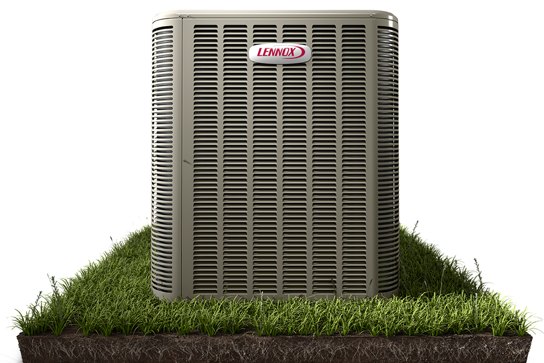 Two air conditioning condenser units on concrete pads next to the side of a house.