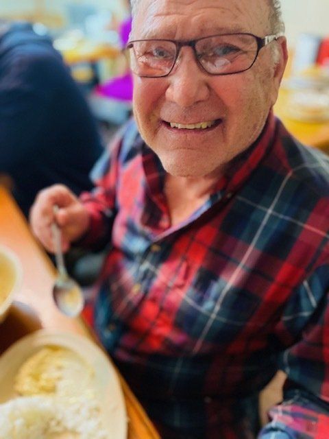 happy man eating food