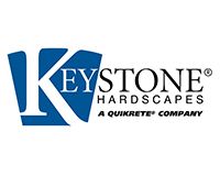 Keystone Hardscapes logo with blue K and gray text, “A Quikrete company”