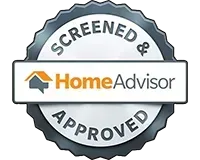 Home Advisor screened and approved badge logo in gray, black, orange, and white.