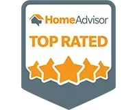 Home Advisor Top Rated badge with orange stars and gray border.