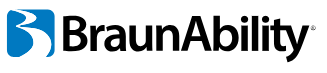 BraunAbility logo: Blue and white river graphic in a square, next to the company name in black.